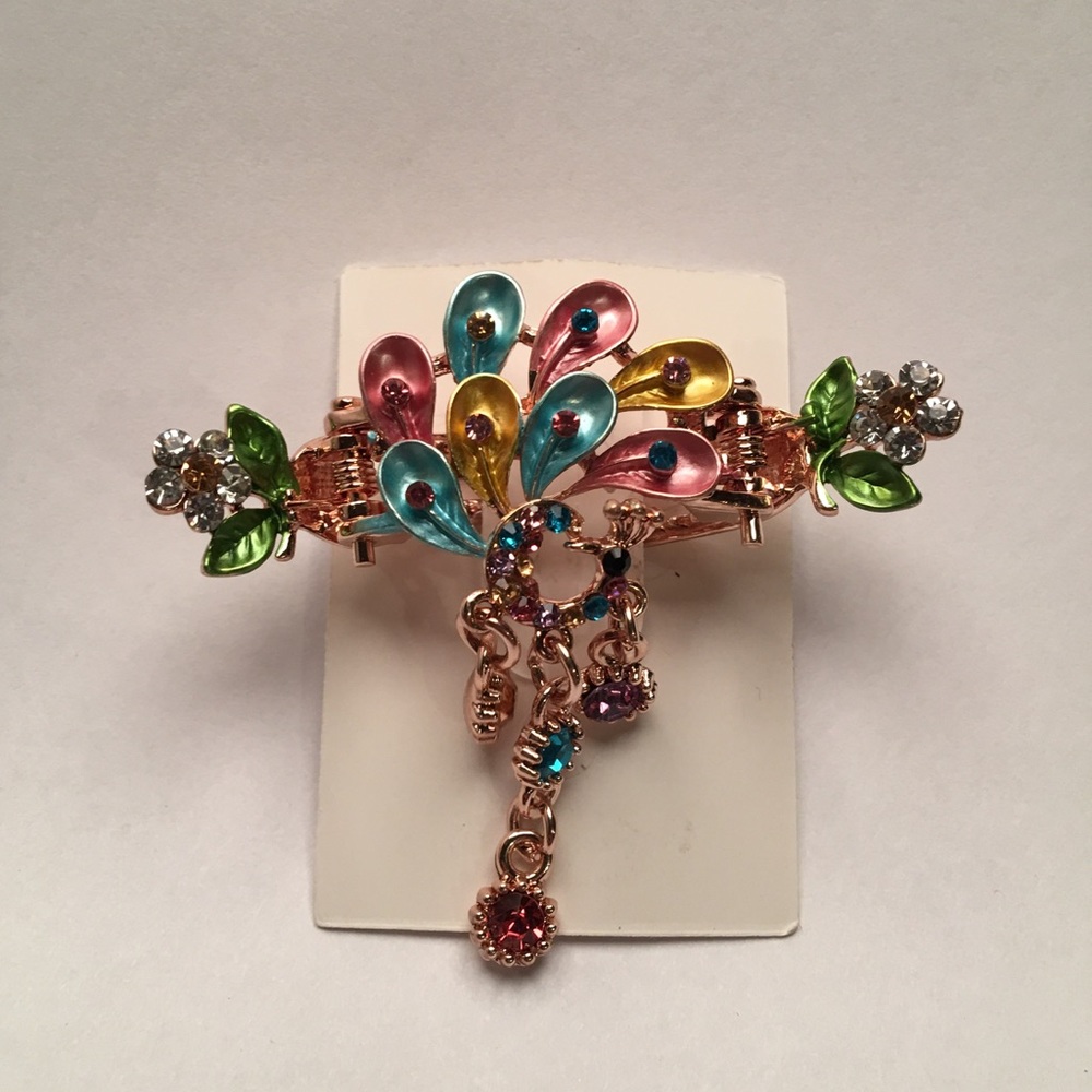 Multi-Color Painted Peacock Hair Clip